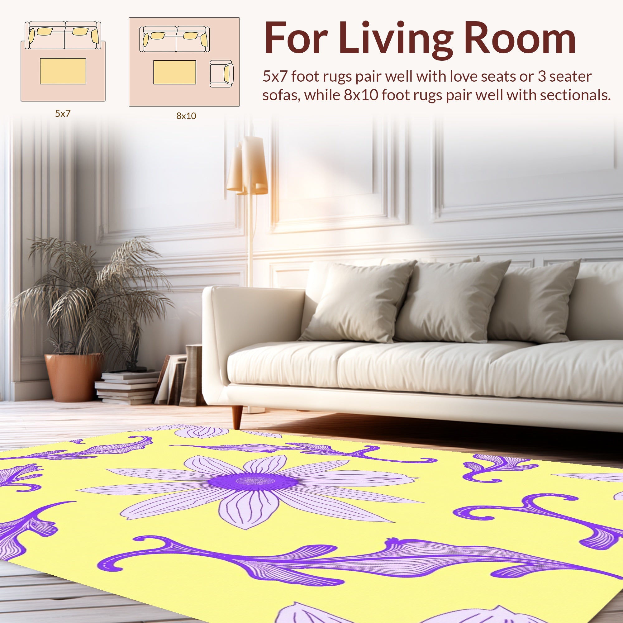 Purple Floral Swirls Pattern Rug