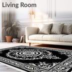 Intricate Mandala Black White Pattern Rug