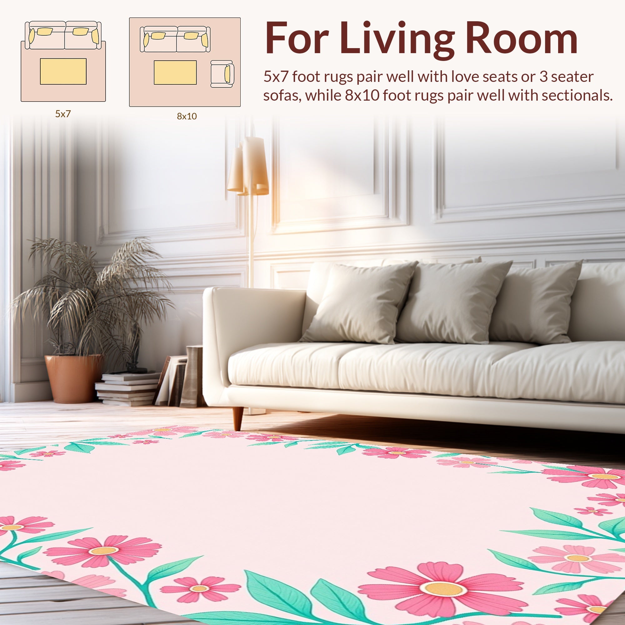 Charming Pink Floral Border Rug