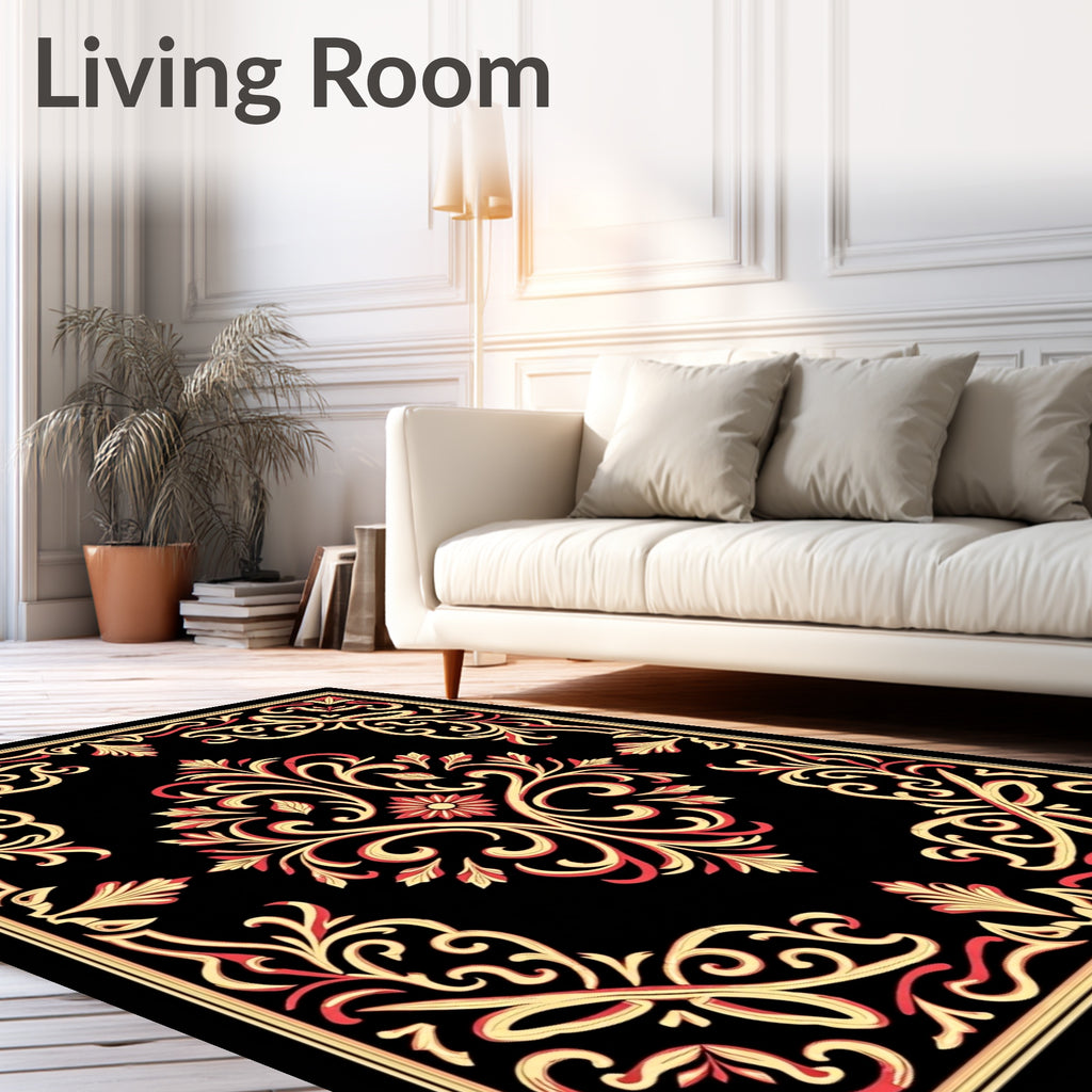 Ornate Red Gold Floral Medallion Rug