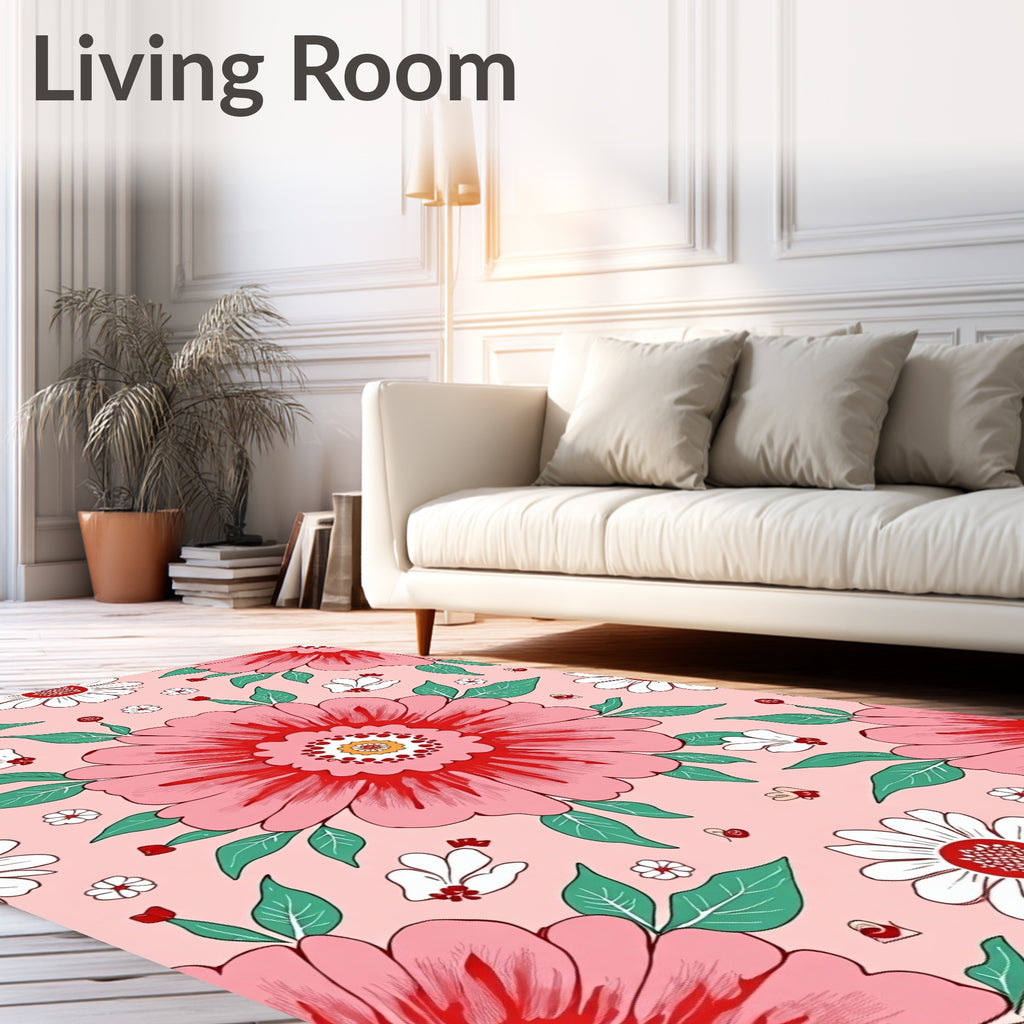 Whimsical Floral And Bee Pattern Design Rug