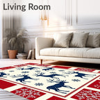 Navy Reindeer Snowflake Festive Pattern Rug