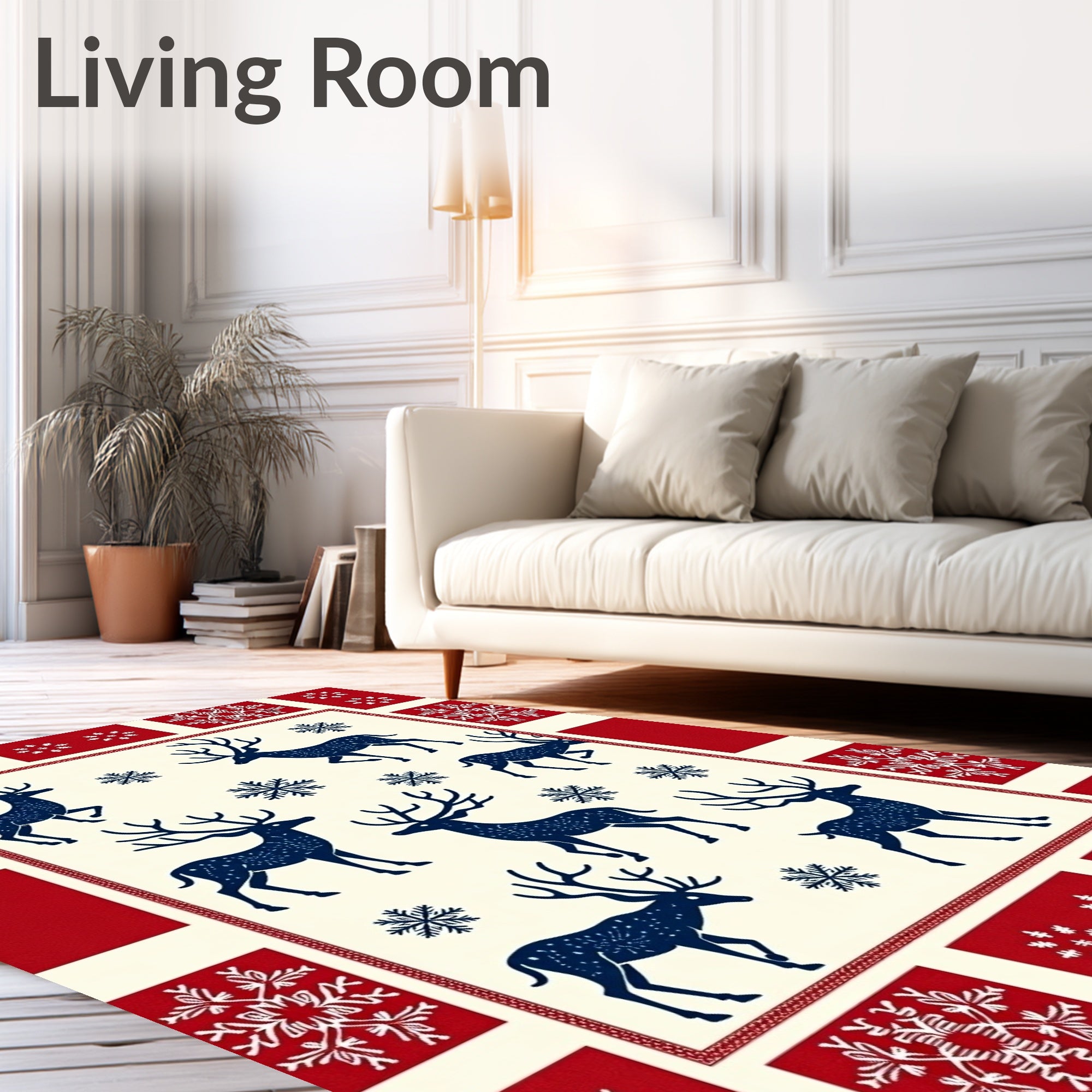 Navy Reindeer Snowflake Festive Pattern Rug