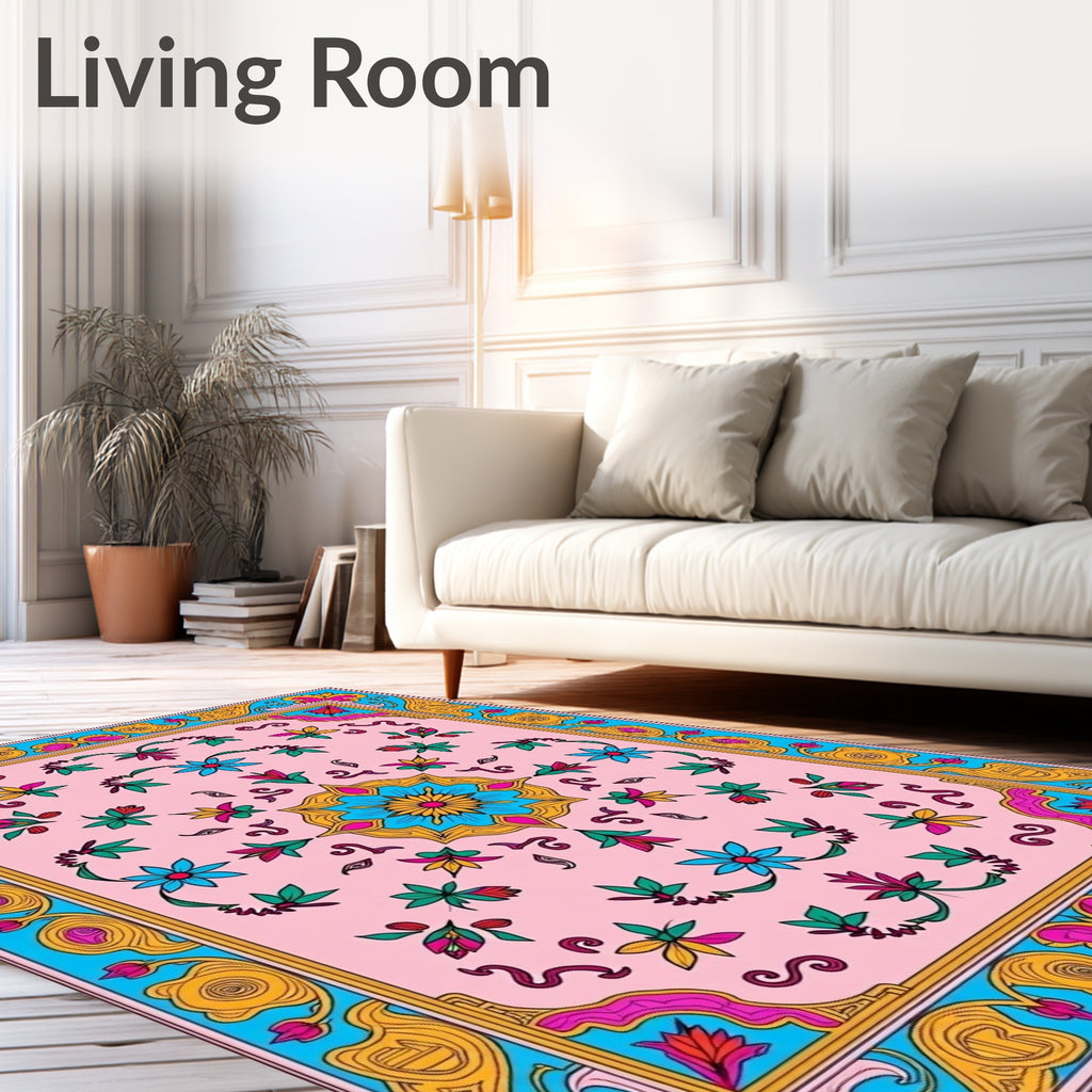 Pink Floral Mandala Pattern Rug