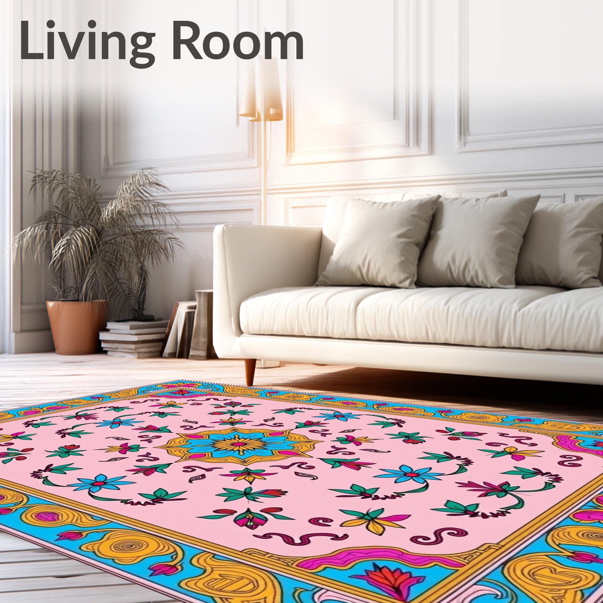 Pink Floral Mandala Pattern Rug