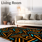 Orange Blue Ruler Geometric Pattern Rug