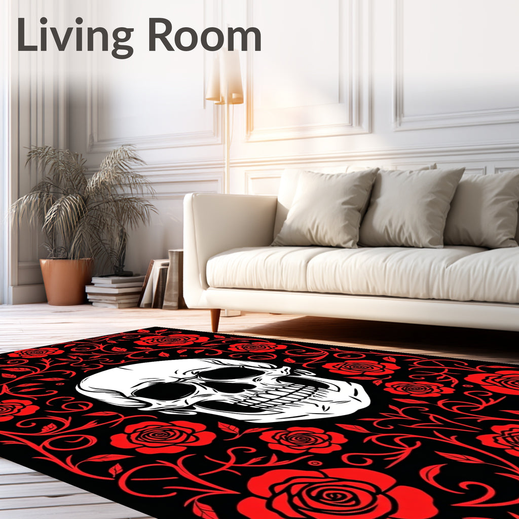 Gothic Skull Roses Pattern Rug