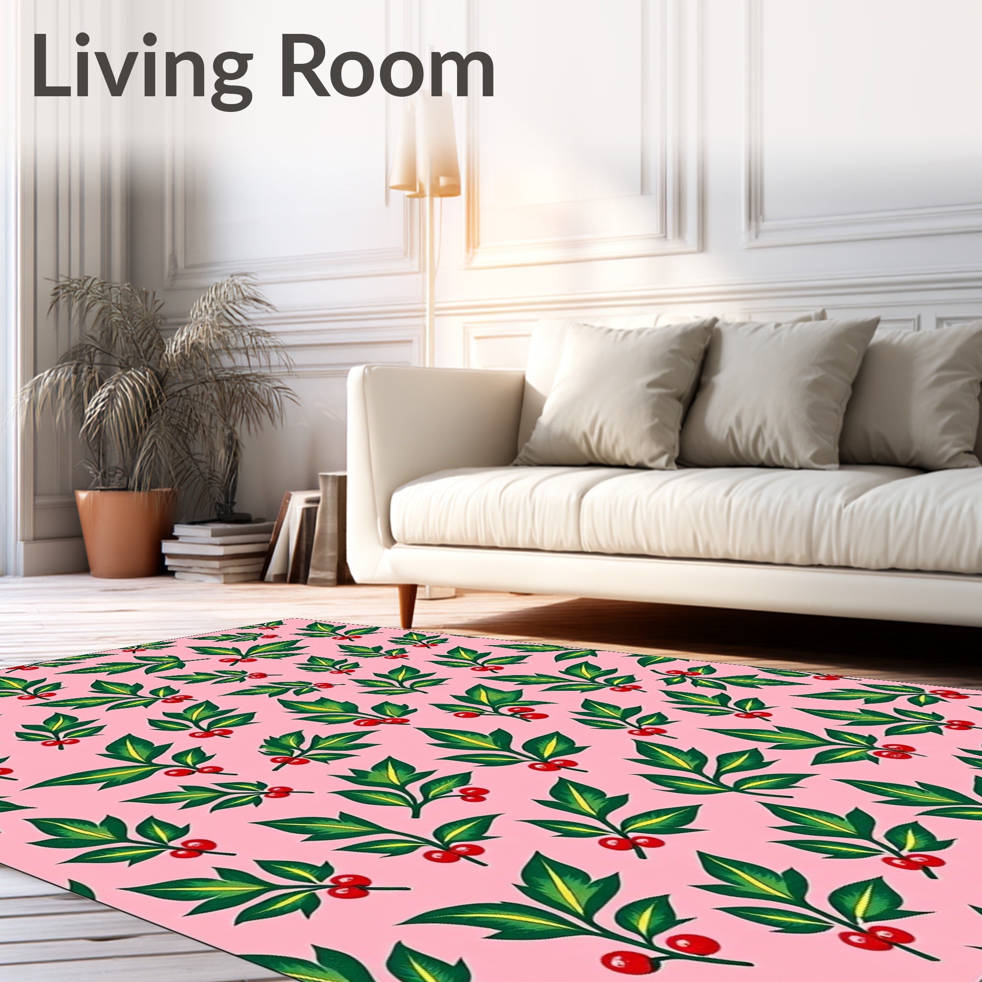 Whimsical Holly Berry Leafy Arrangement Rug