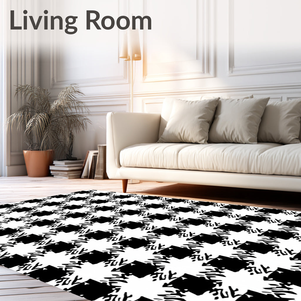 Classic Black White Houndstooth Pattern Rug