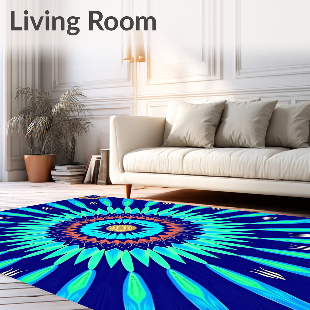 Radiant Blue Green Floral Mandala Rug