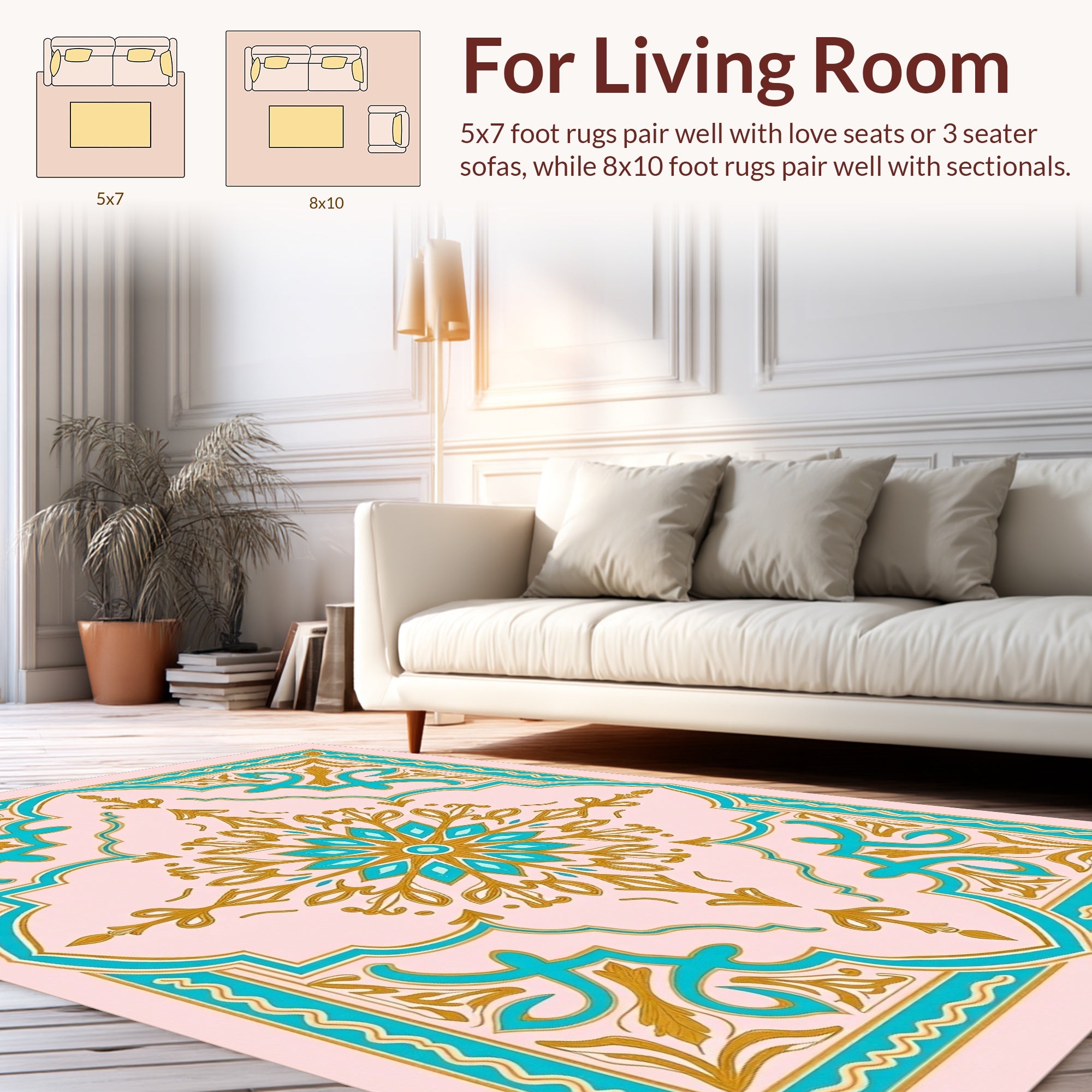 Turquoise Gold Floral Medallion Rug