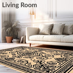 Classic Black Floral Inspired Border Design Rug