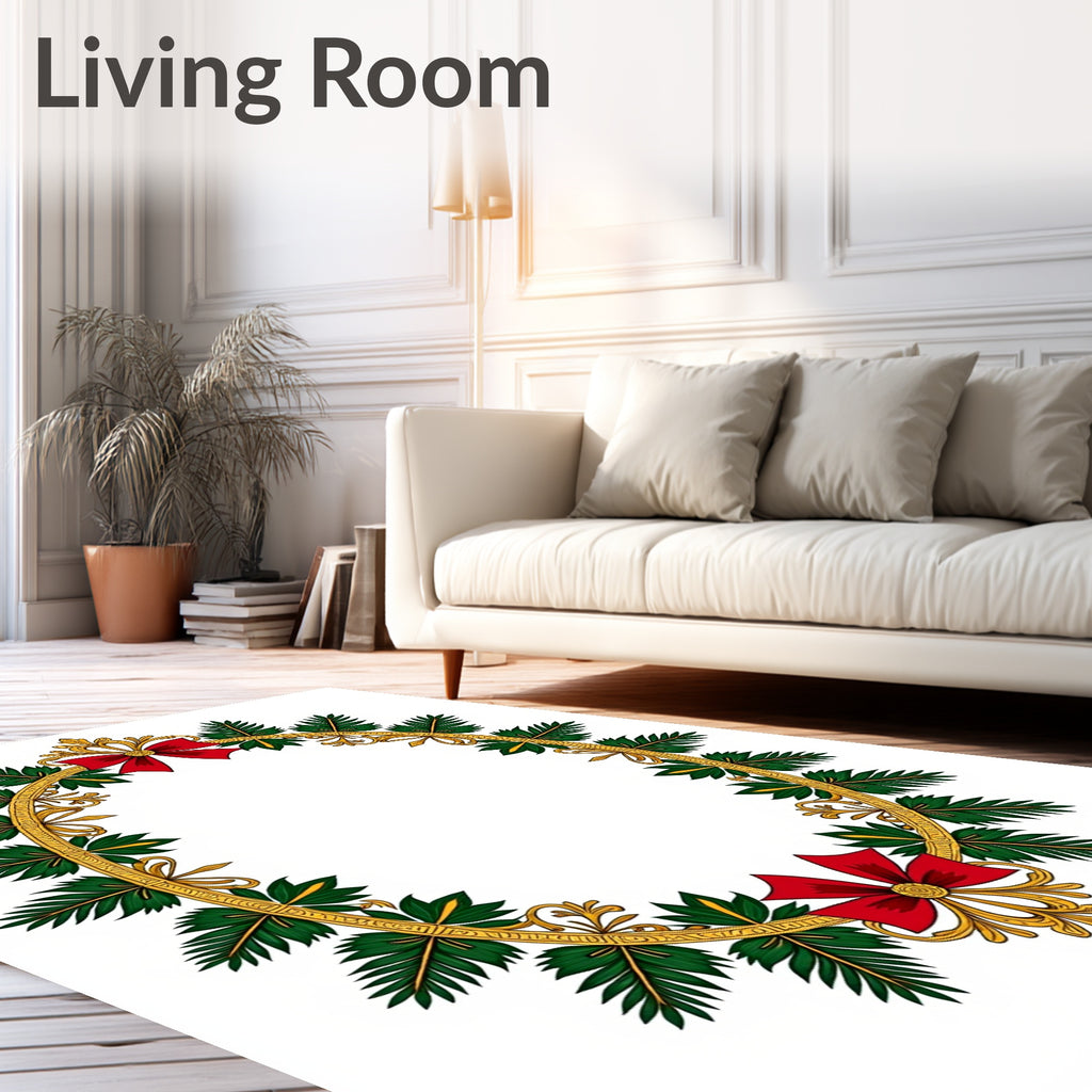 Ornate Green Foliage Red Bow Design Rug