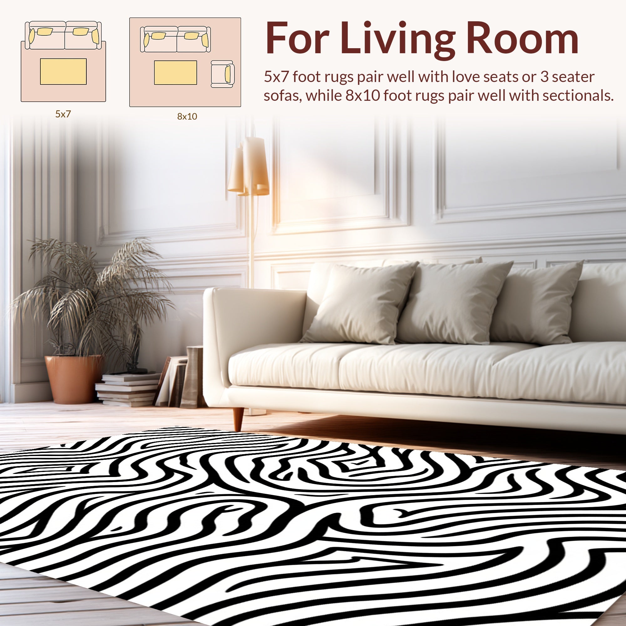 Abstract Black White Wavy Lines Rug