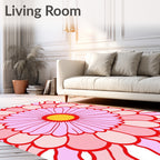Pink Daisy Floral Mandala Rug