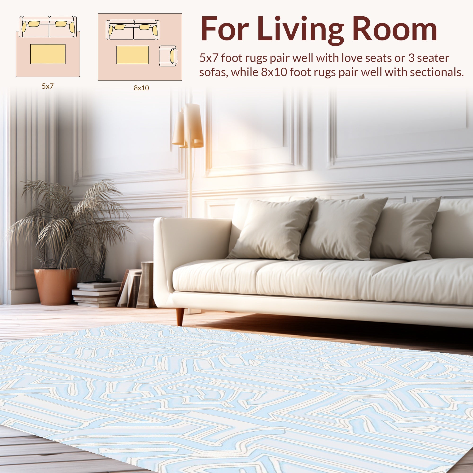 Light Blue Abstract Maze Pattern Rug