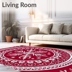 Crimson Scandinavian Snowflake Mandala Design Rug