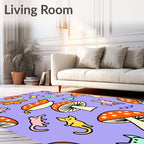 Whimsical Orange Mushroom Cat Pattern Rug