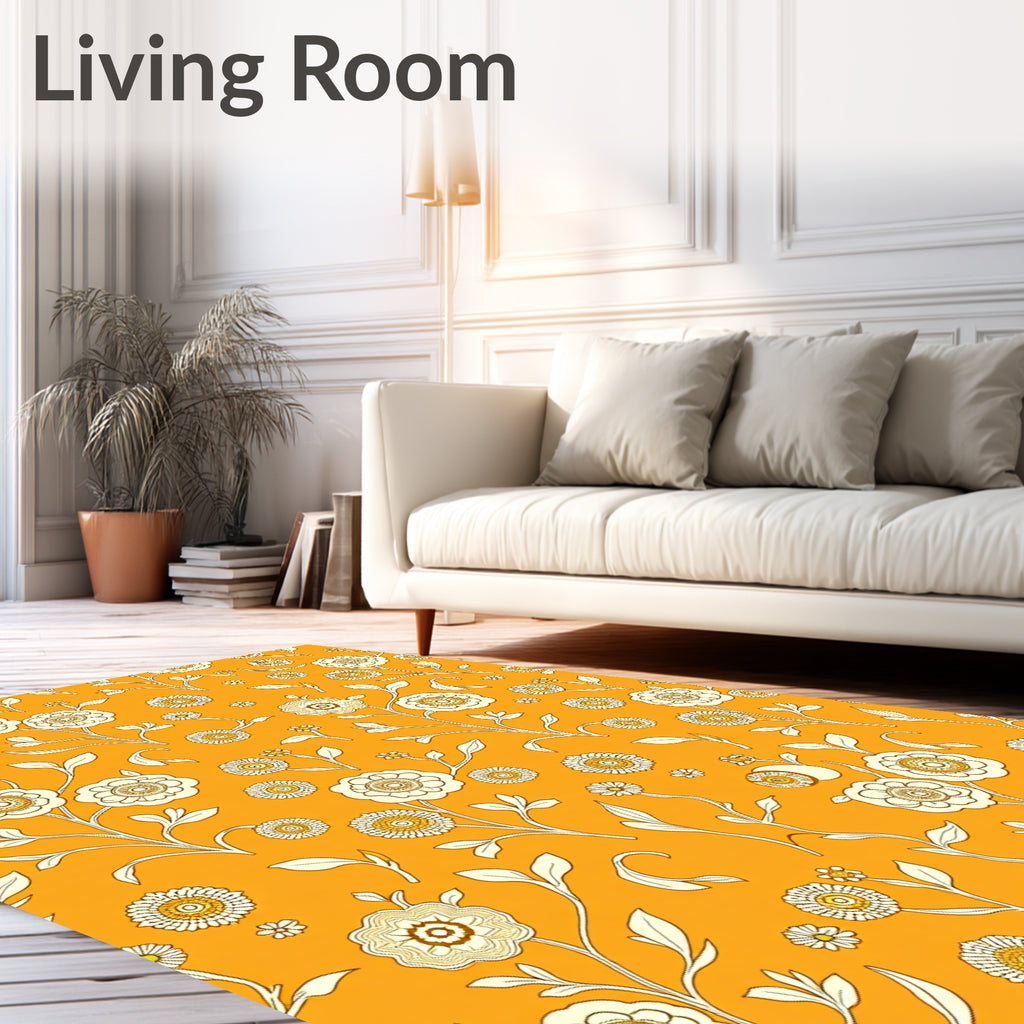 Golden Yellow Floral Pattern Rug