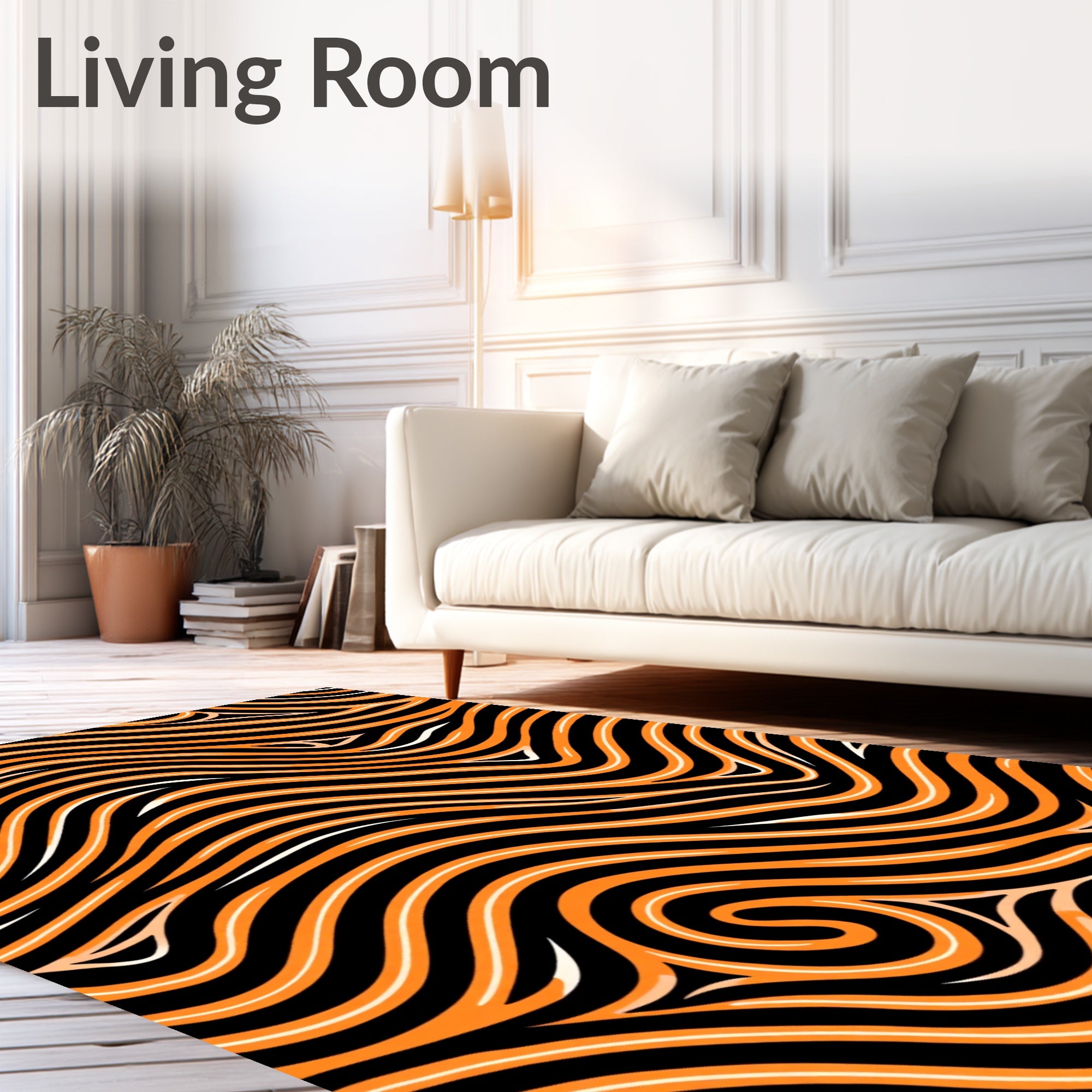 Bold Orange Wave Pattern Design Rug