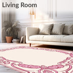 Ornate Pink Floral Scrollwork Border Rug