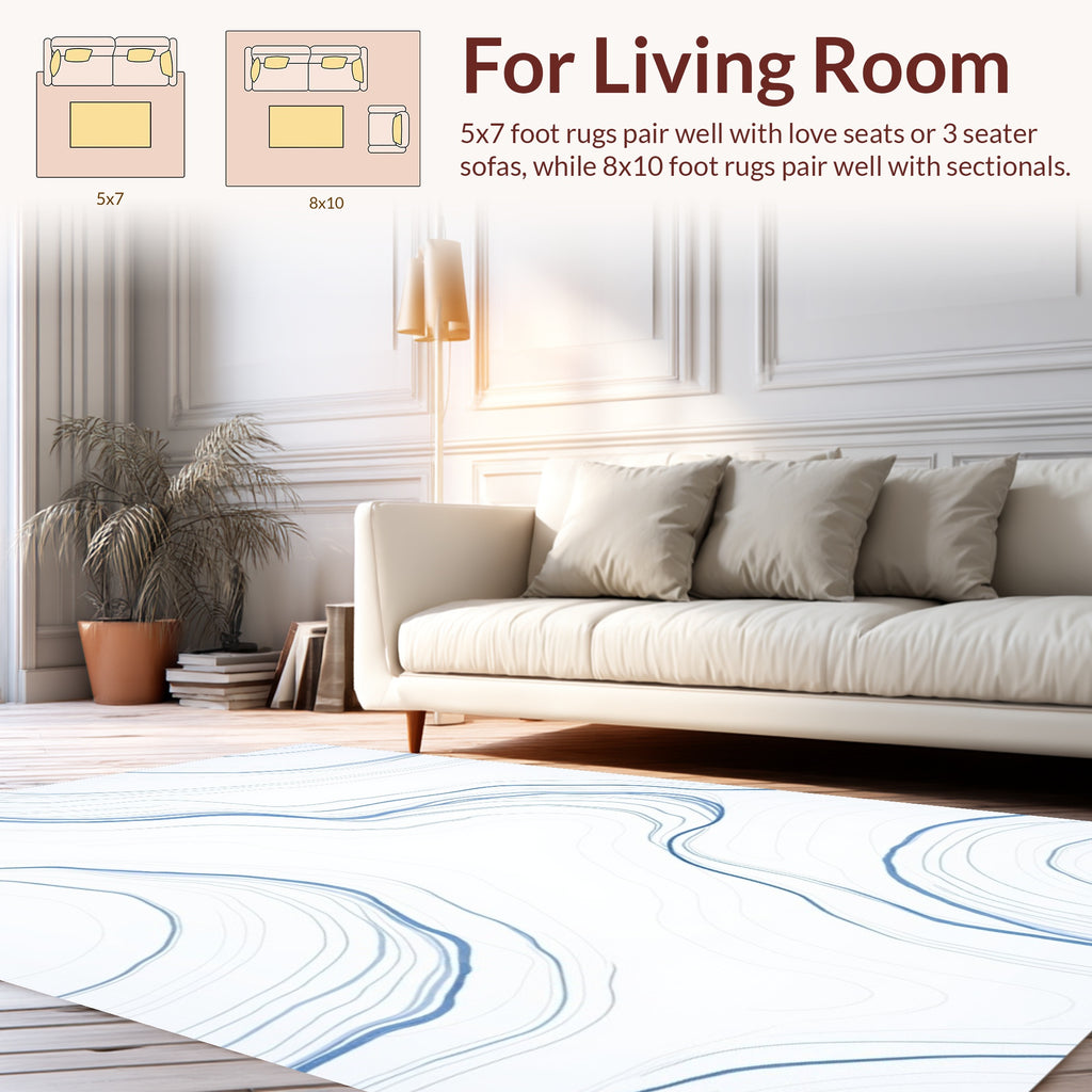 Abstract Blue Wavy Lines Rug