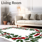 Festive Greenery Red Bowmed Border Rug