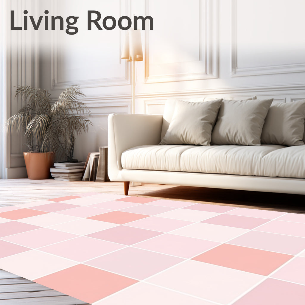 Soft Pink Peach Checkered Pattern Rug