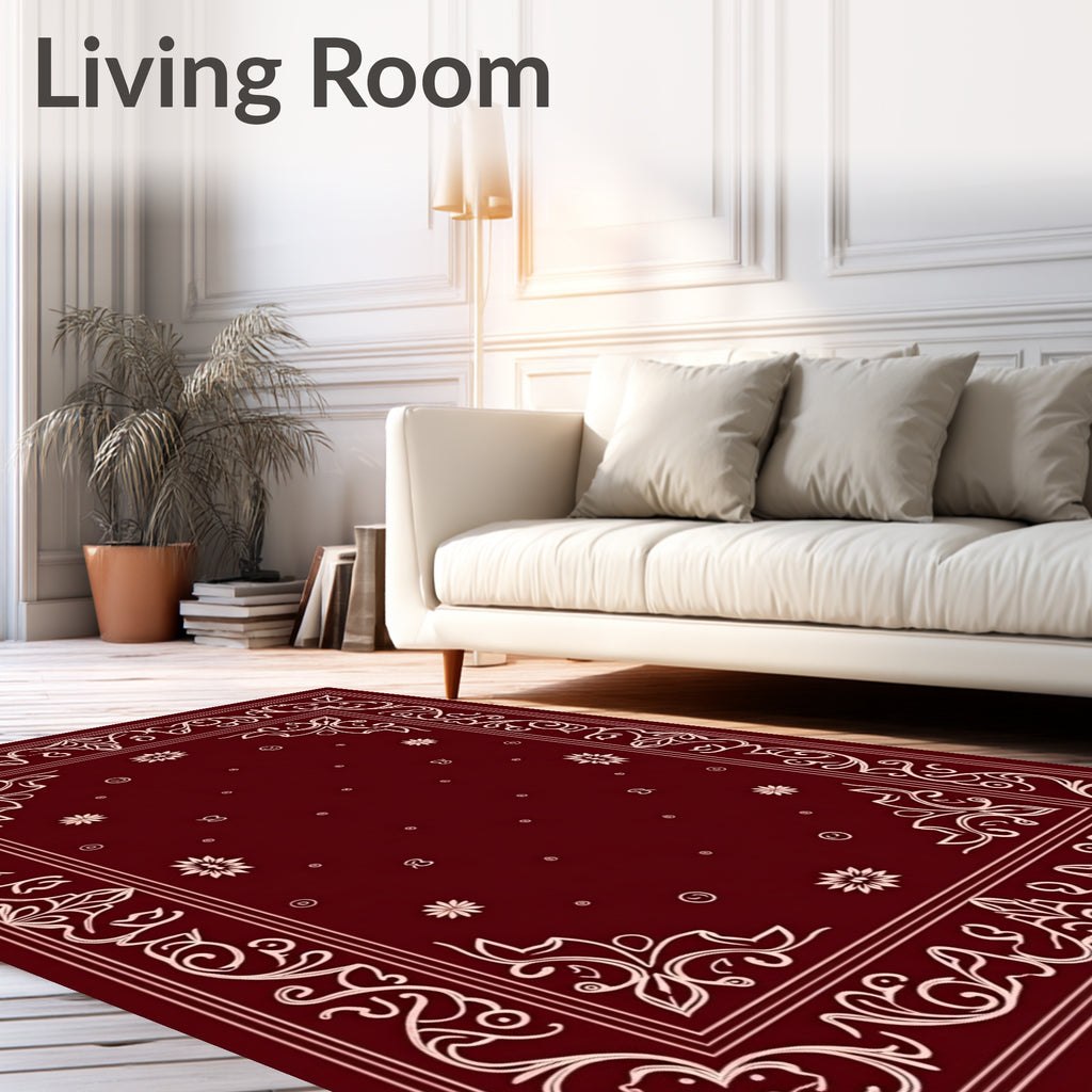 Classic Floral Bordered Red Rug