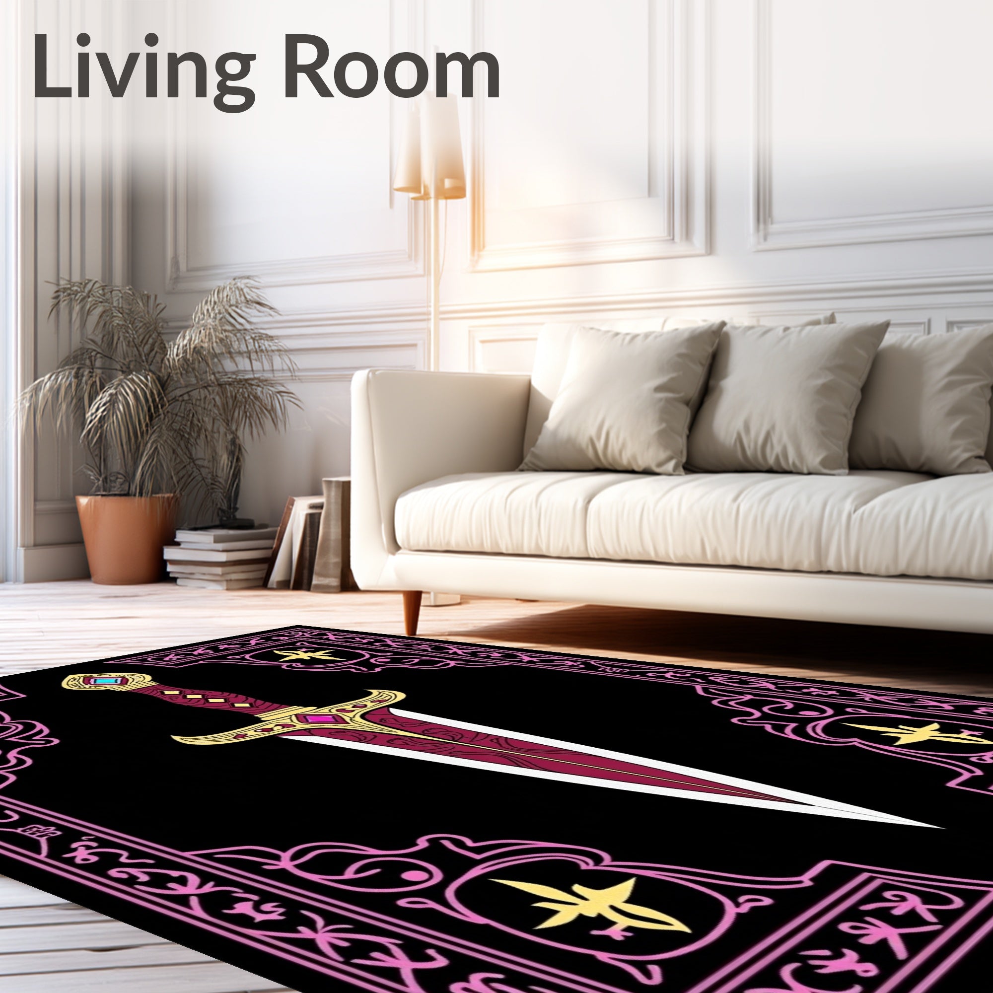 Gothic Sword With Pink Floral Border Rug