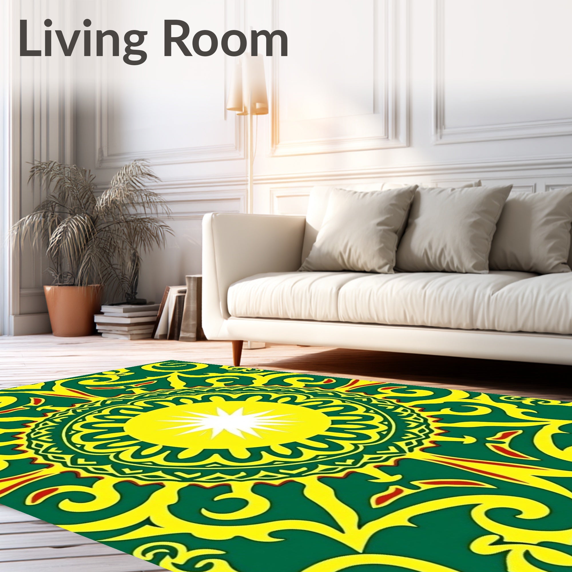 Emerald Yellow Sun Mandala Design Rug