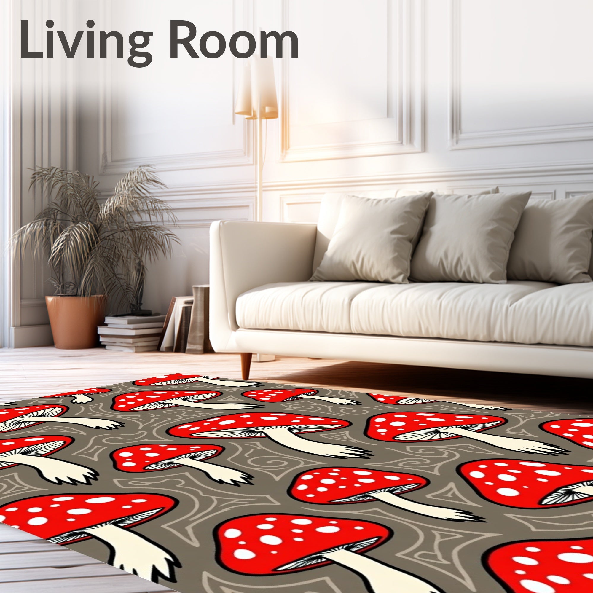 Whimsical Red Mushroom Pattern Rug