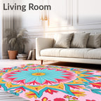 Vibrant Floral Mandala Pattern Rug