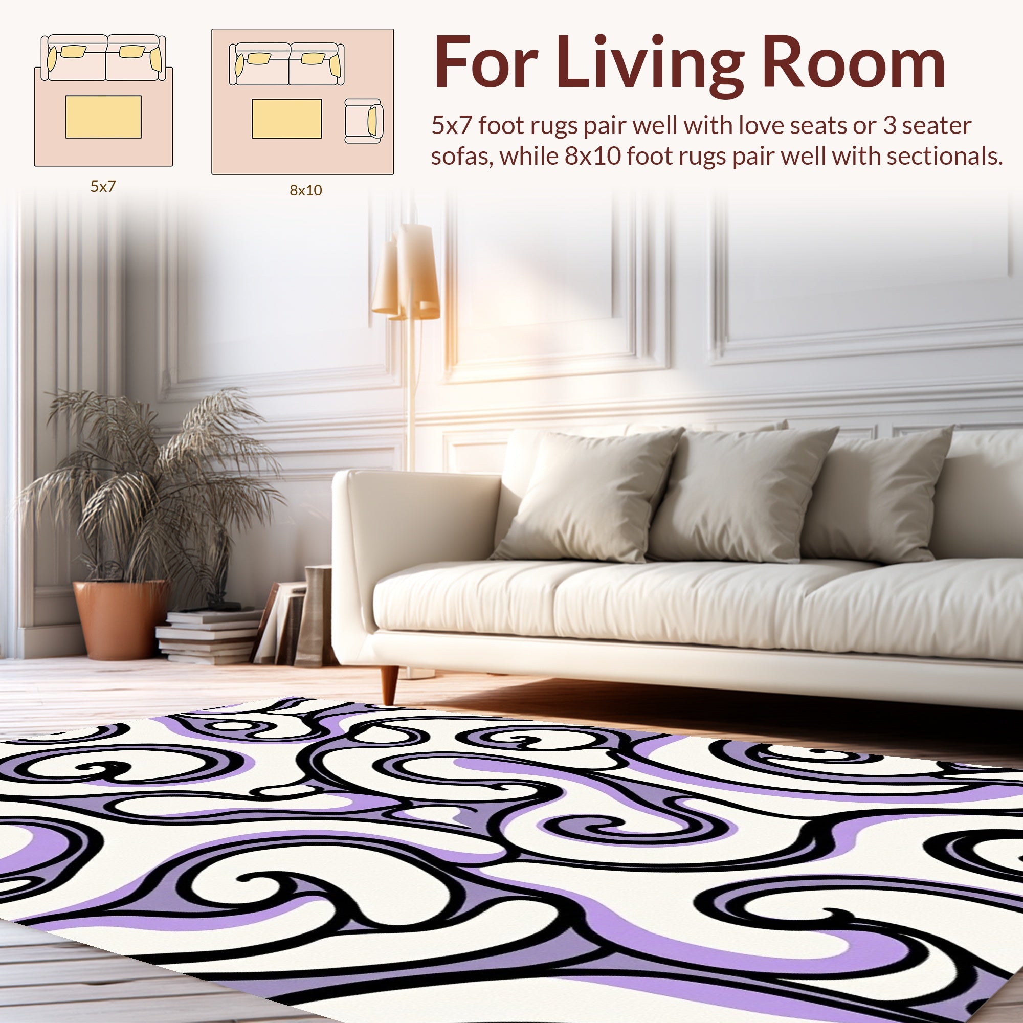 Swirling Purple Black Organic Pattern Rug