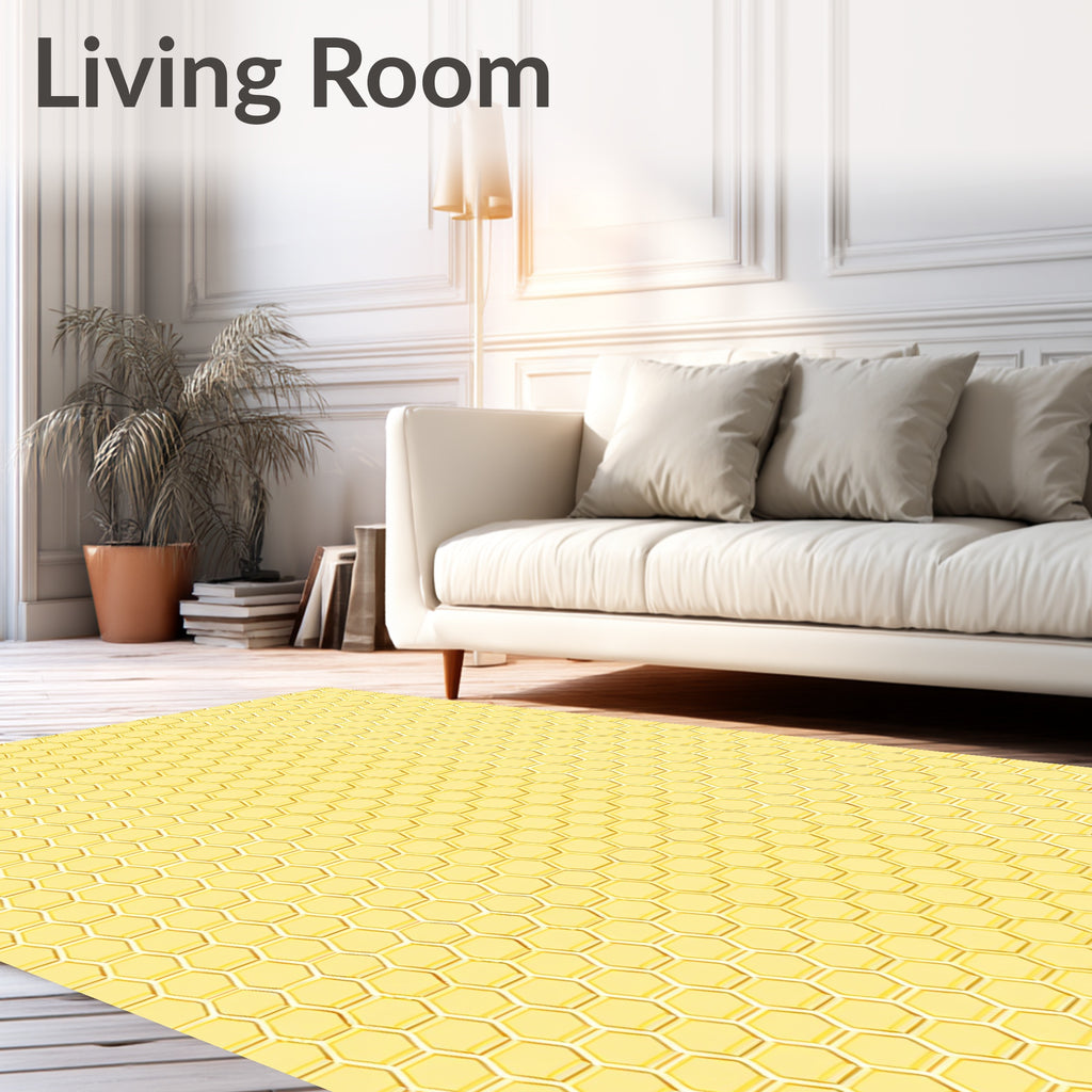 Golden Hexagonal Geometric Pattern Rug