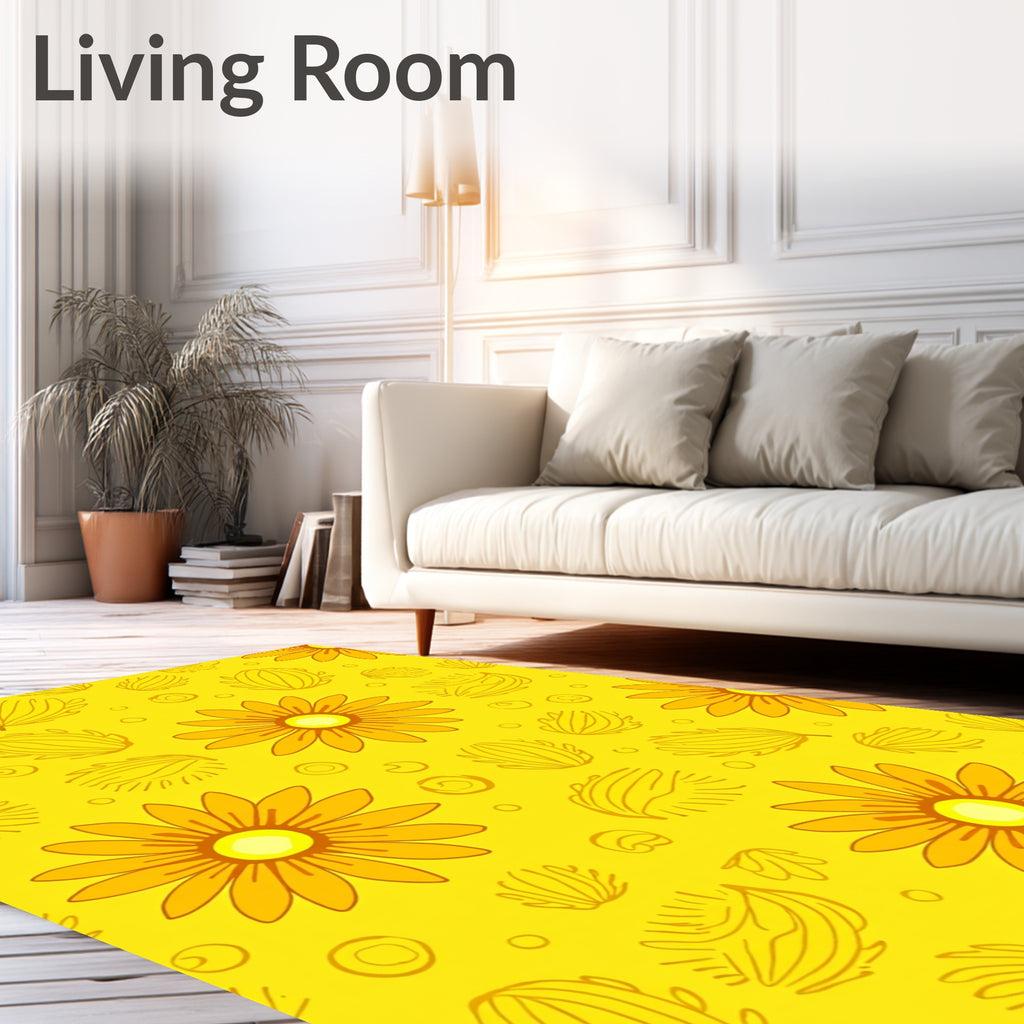 Cheery Yellow Daisy Floral Pattern Rug