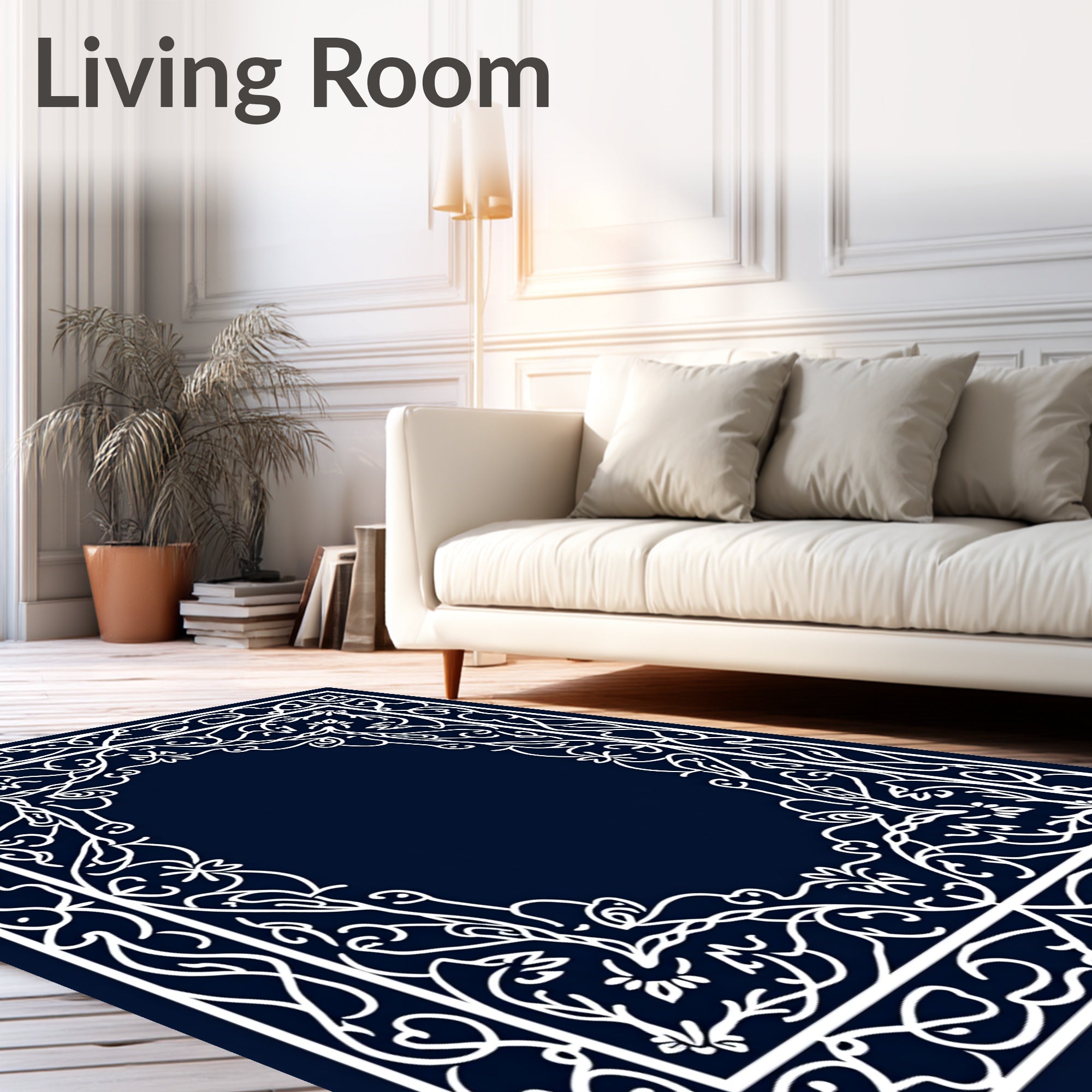 Elegant Floral White Border Design Rug