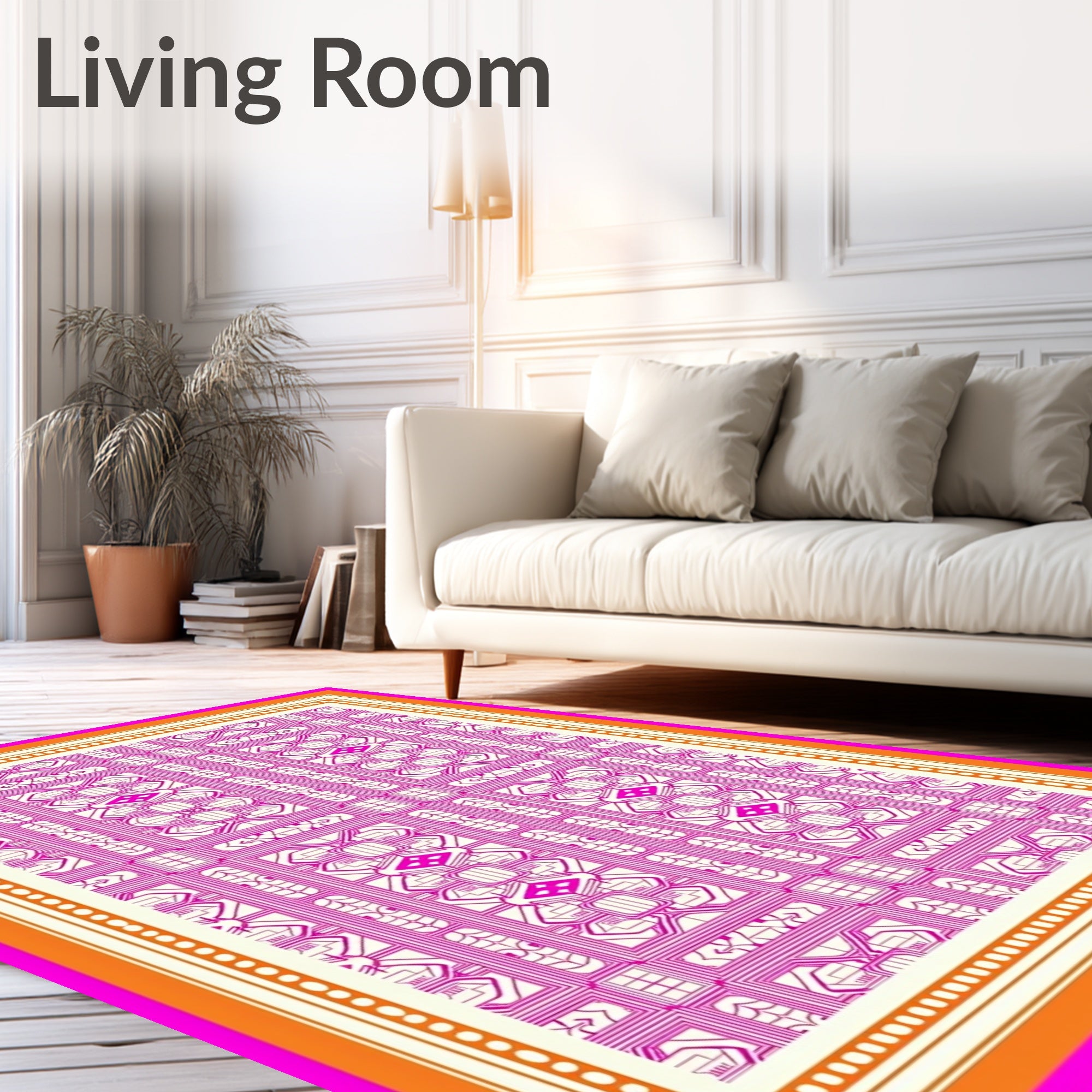 Pink geometric trellis medallion Rug