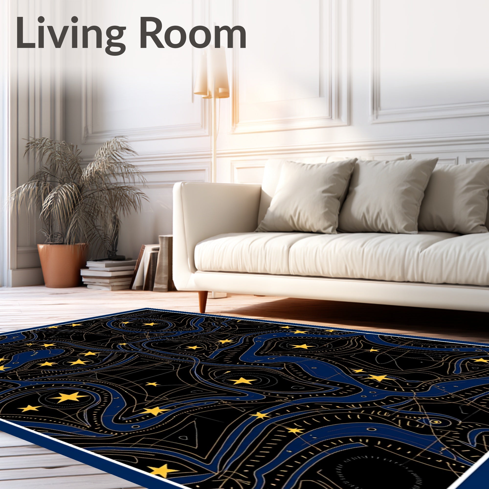 Cosmic Blue Starry Night Abstraction Rug