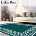 Intricate White Border Geometric Design Rug