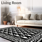 Ornate Black White Heart Pattern Rug