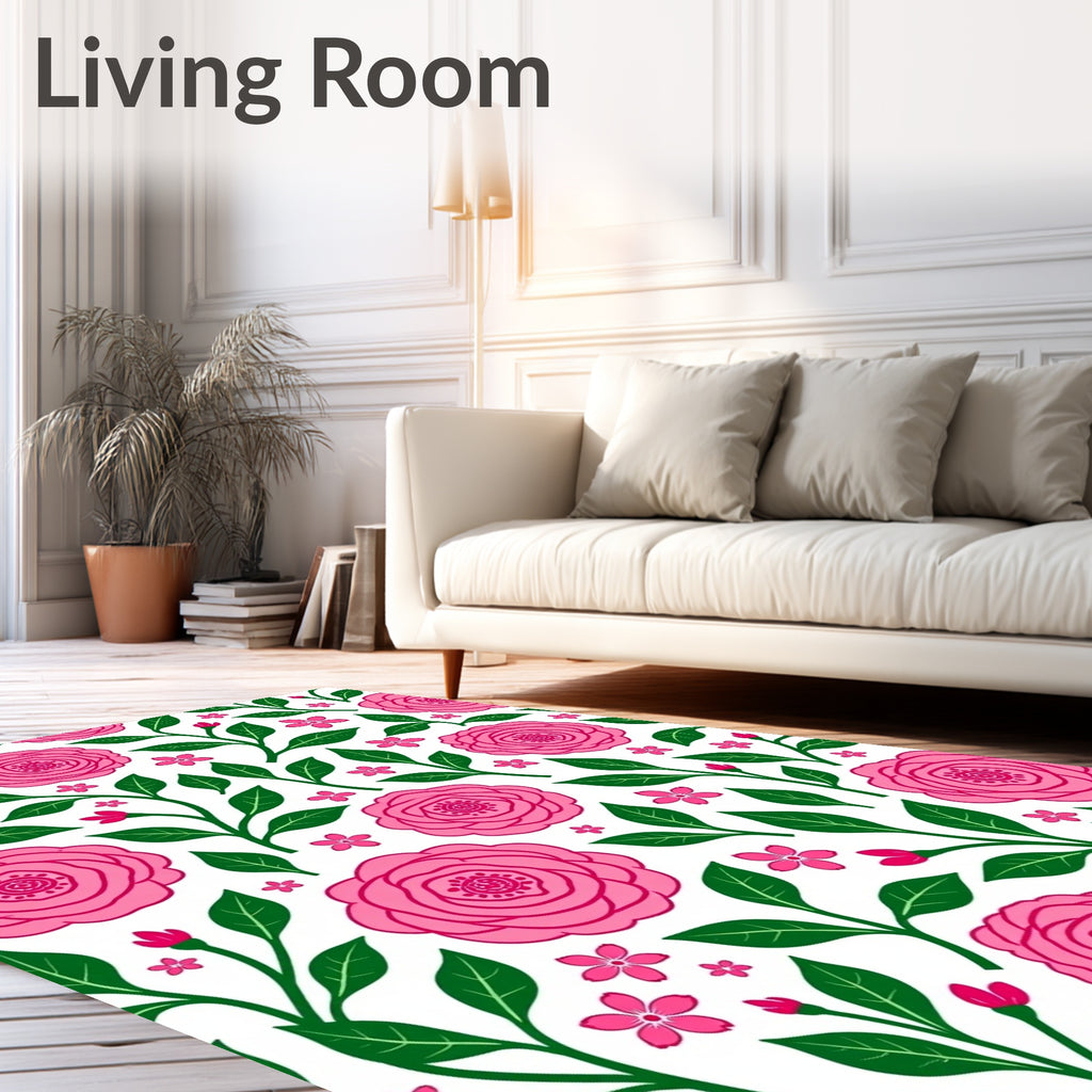 Pink Floral Branches Pattern Rug