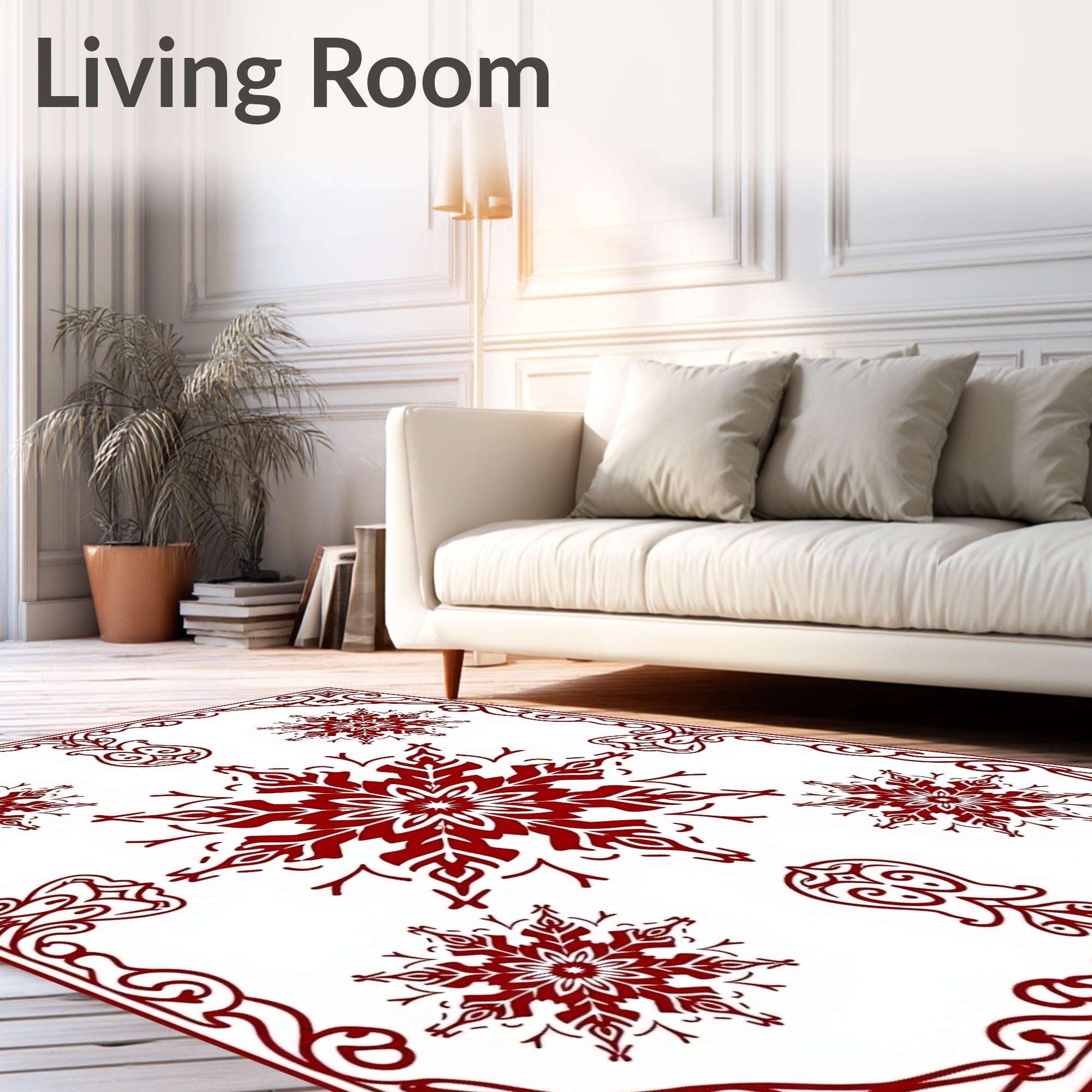 Red Snowflake Scrollwork Pattern Rug