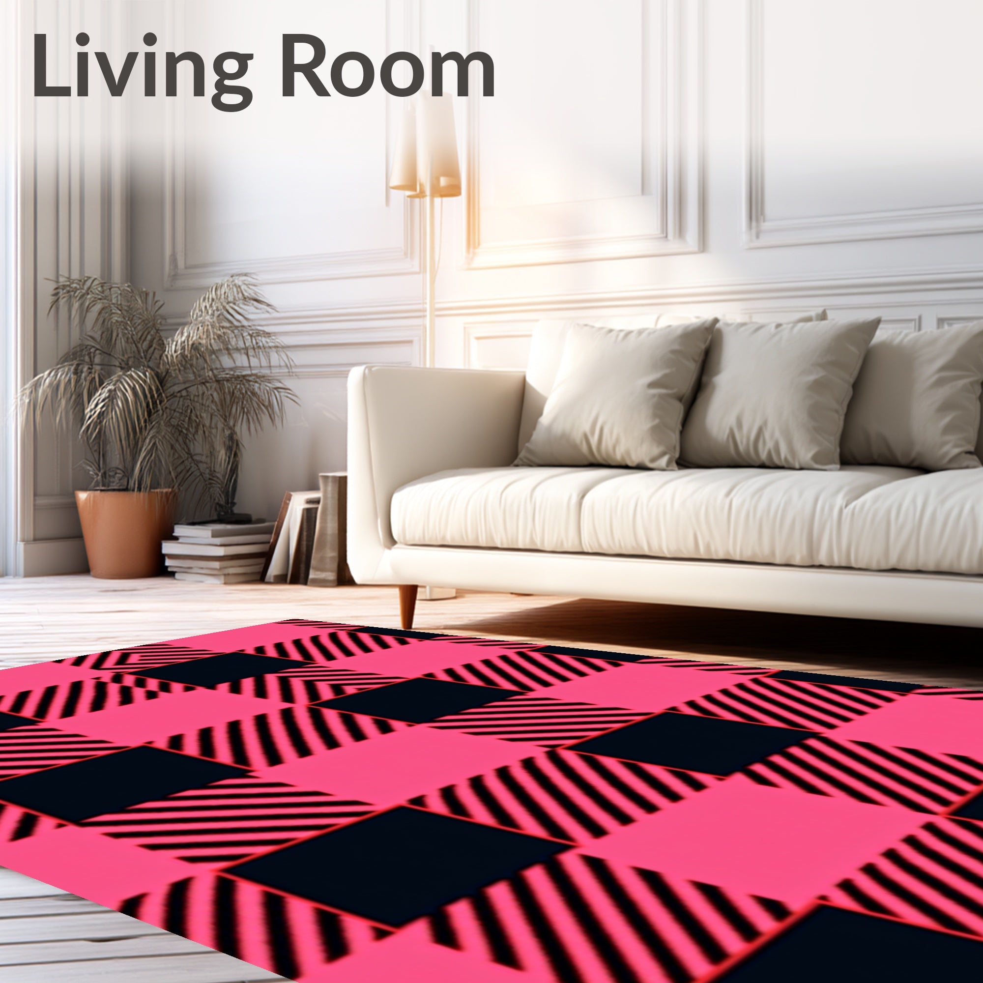 Pink Black Buffalo Check Pattern Rug