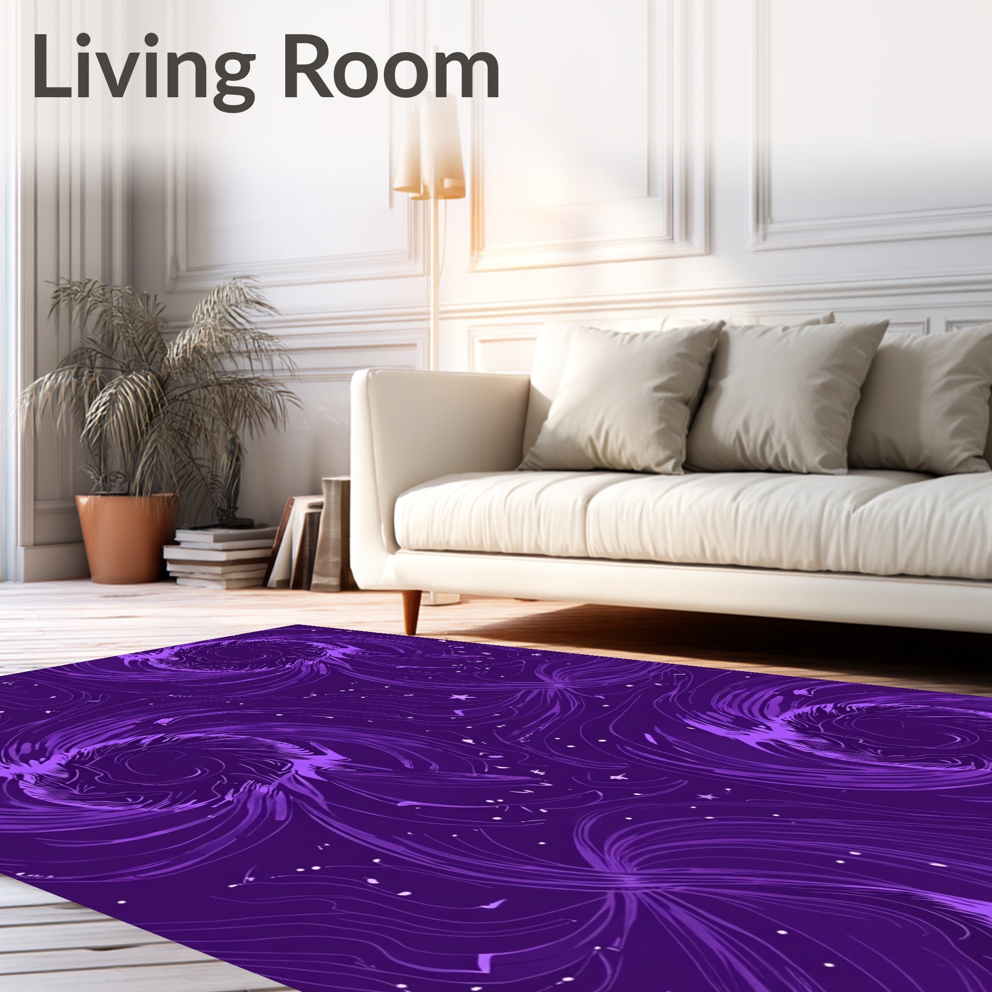 Deep Purple Swirling Galaxy Pattern Rug