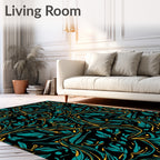 Teal and Gold Swirling Foliage Rug