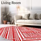 Red White Geometric Pattern Design Rug