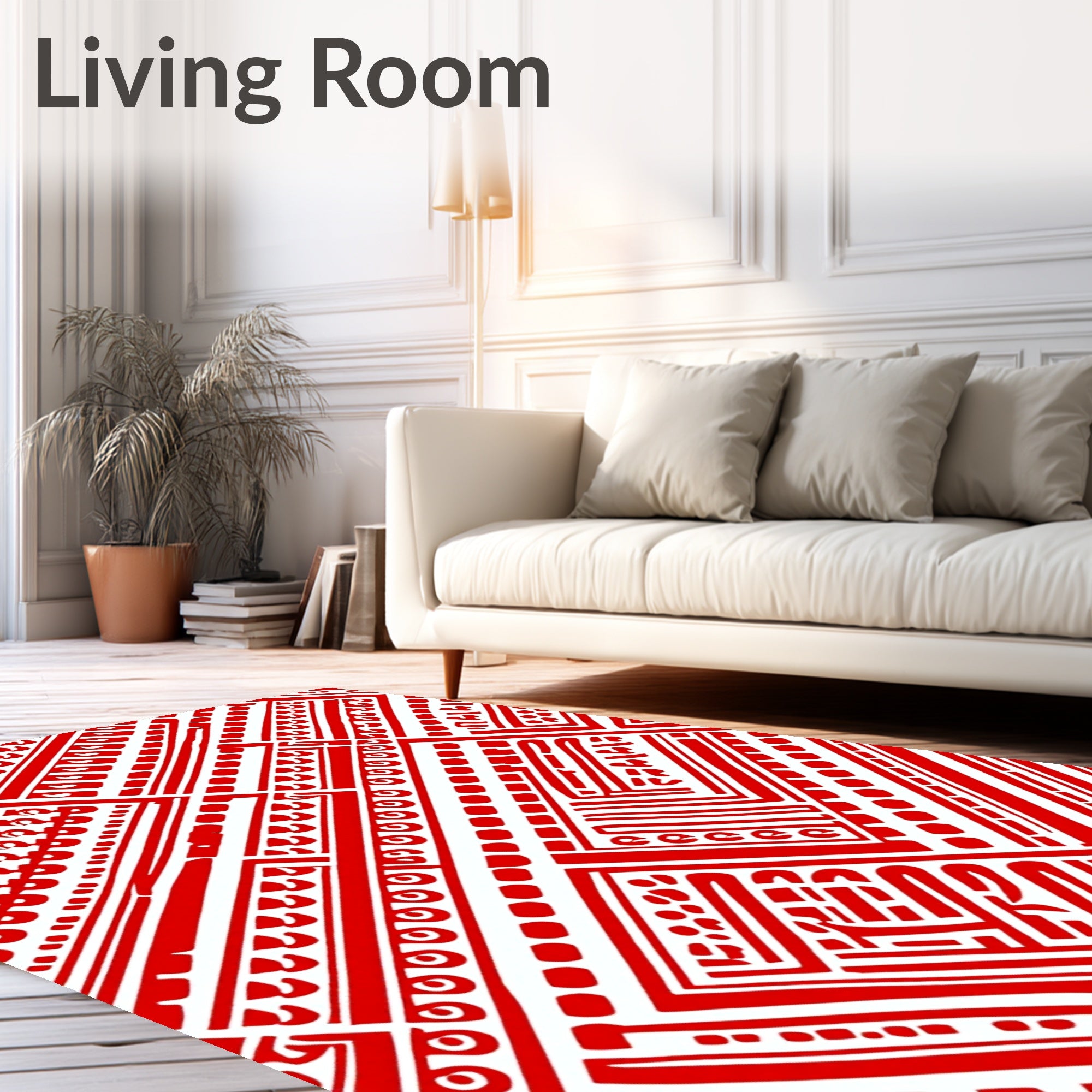 Red White Geometric Pattern Design Rug