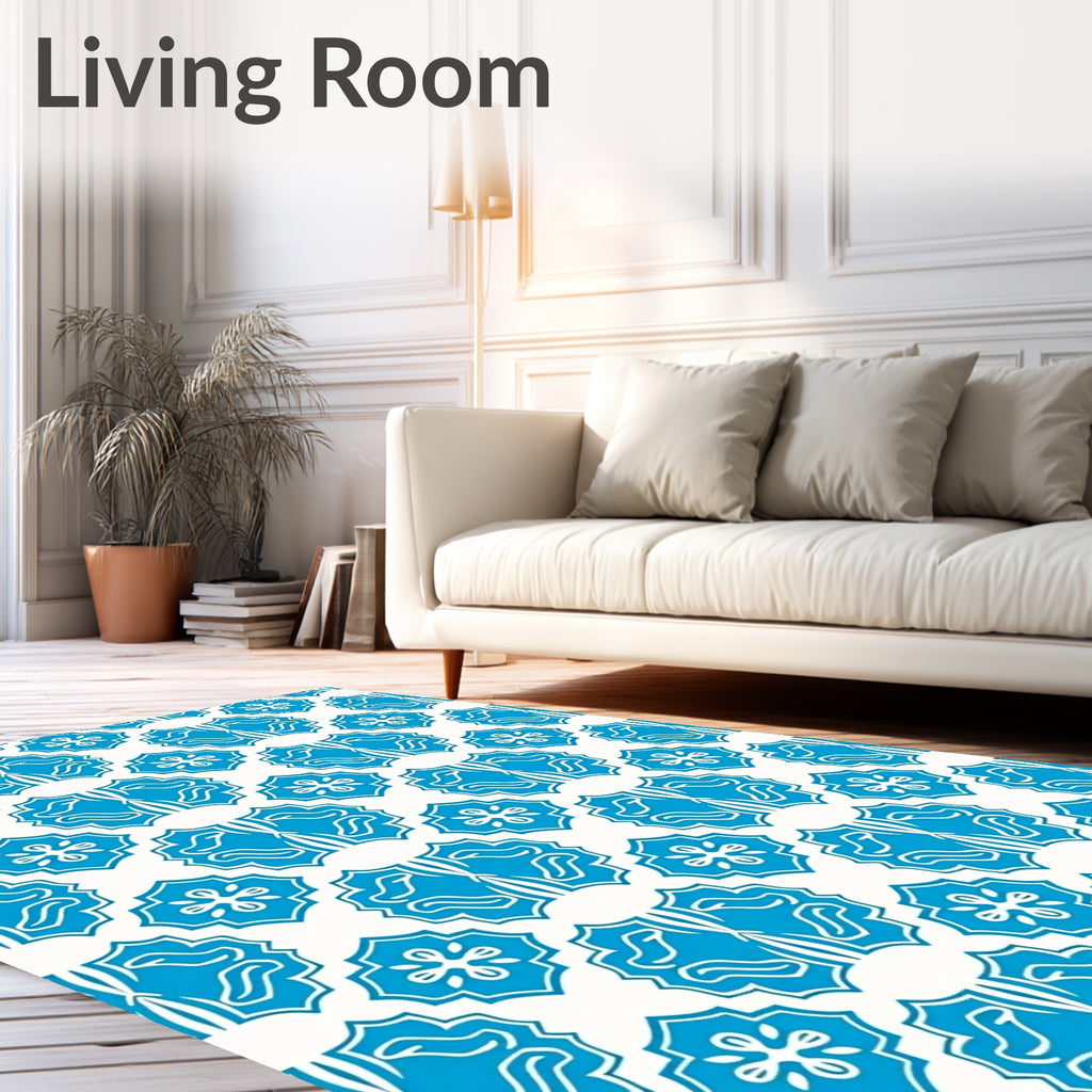 Intricate Blue Floral Motif Pattern Rug