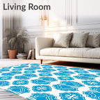 Intricate Blue Floral Motif Pattern Rug